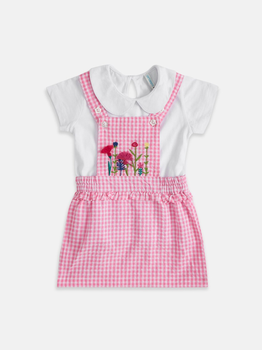 

Pantaloons Baby Girls Pink & White Checked Pure Cotton Dungarees