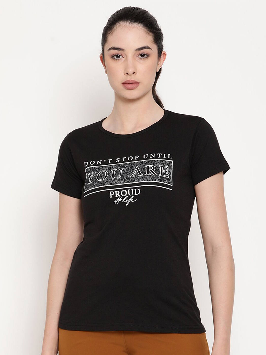

Gallus Women Black Typography Printed T-shirt