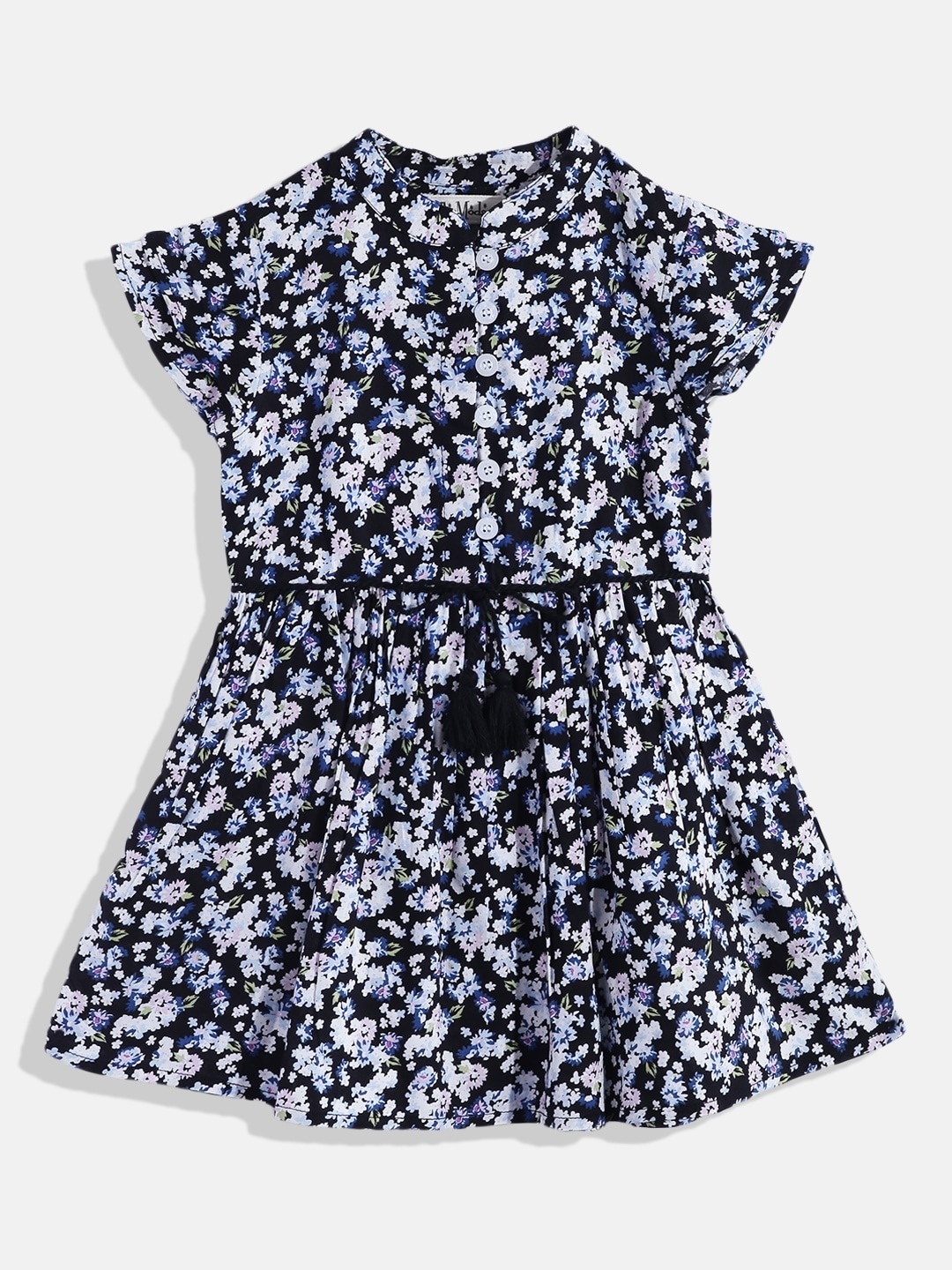 

Bella Moda Girls Black & Blue Floral Printed Pure Cotton Fit & Flare Dress