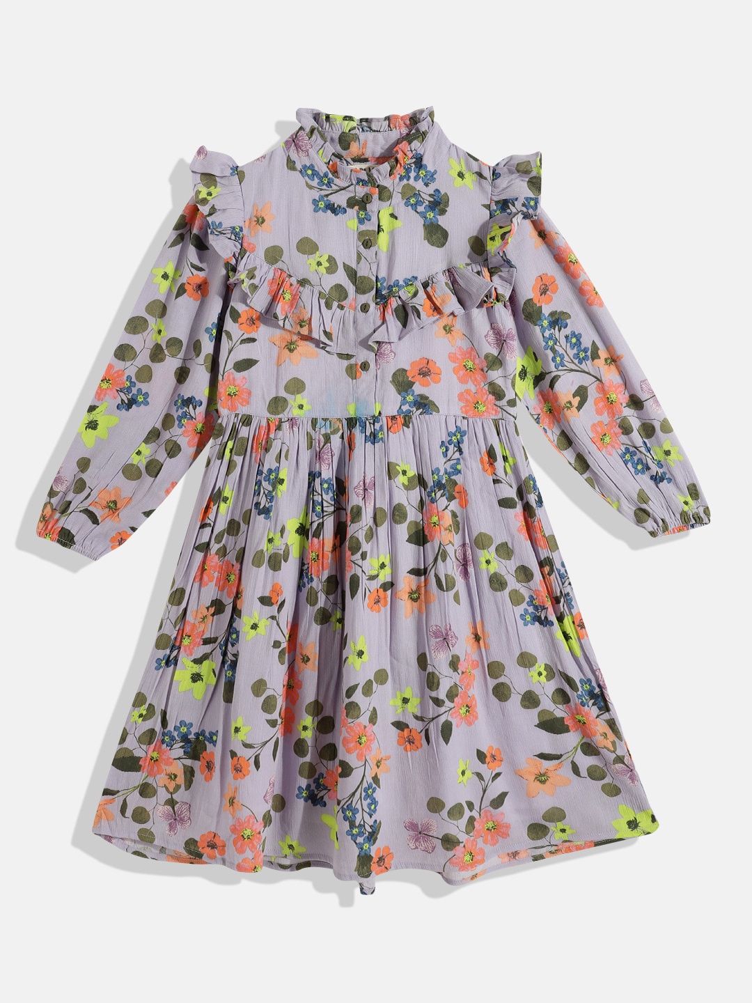 

Bella Moda Purple Floral A-Line Dress 100% Cotton