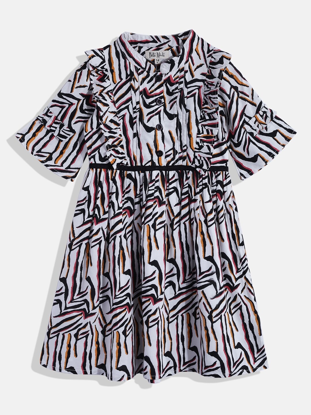 

Bella Moda Girls White Printed Pure Cotton Fit & Flare Dress