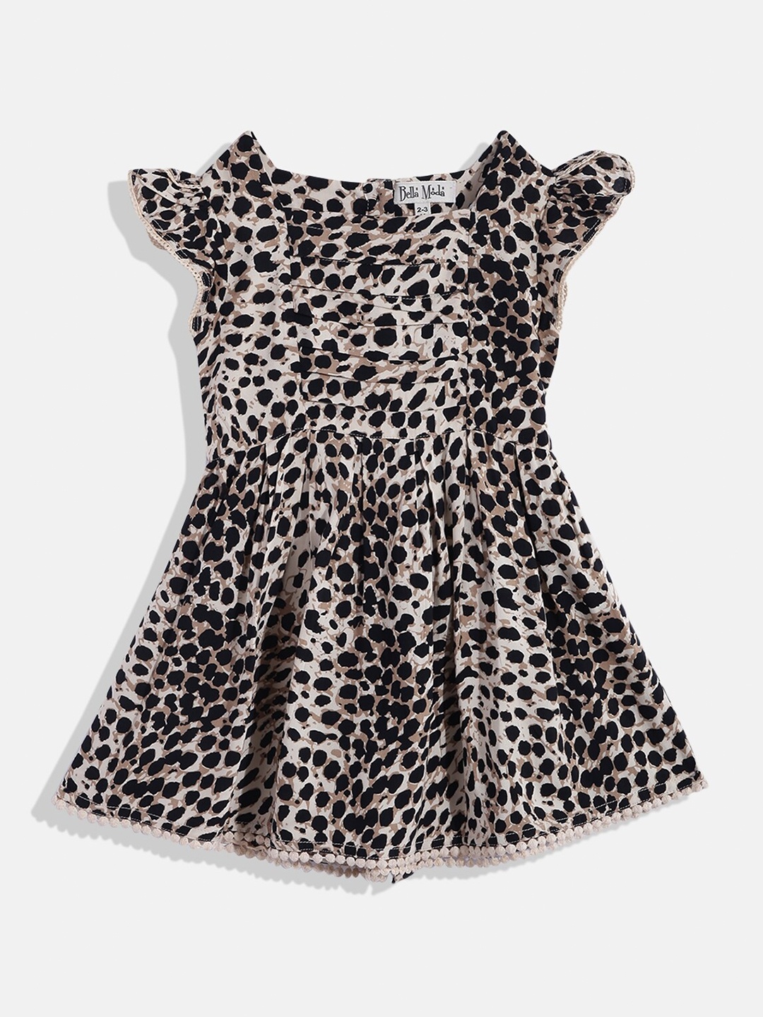 

Bella Moda Girls Brown & Black Animal Flutter Sleeve Tie-Up Fit and Flare Dress