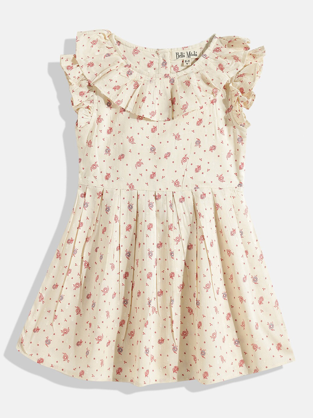 

Bella Moda Girls Cream-Coloured Floral Printed Pure Cotton Fit & Flare Dress