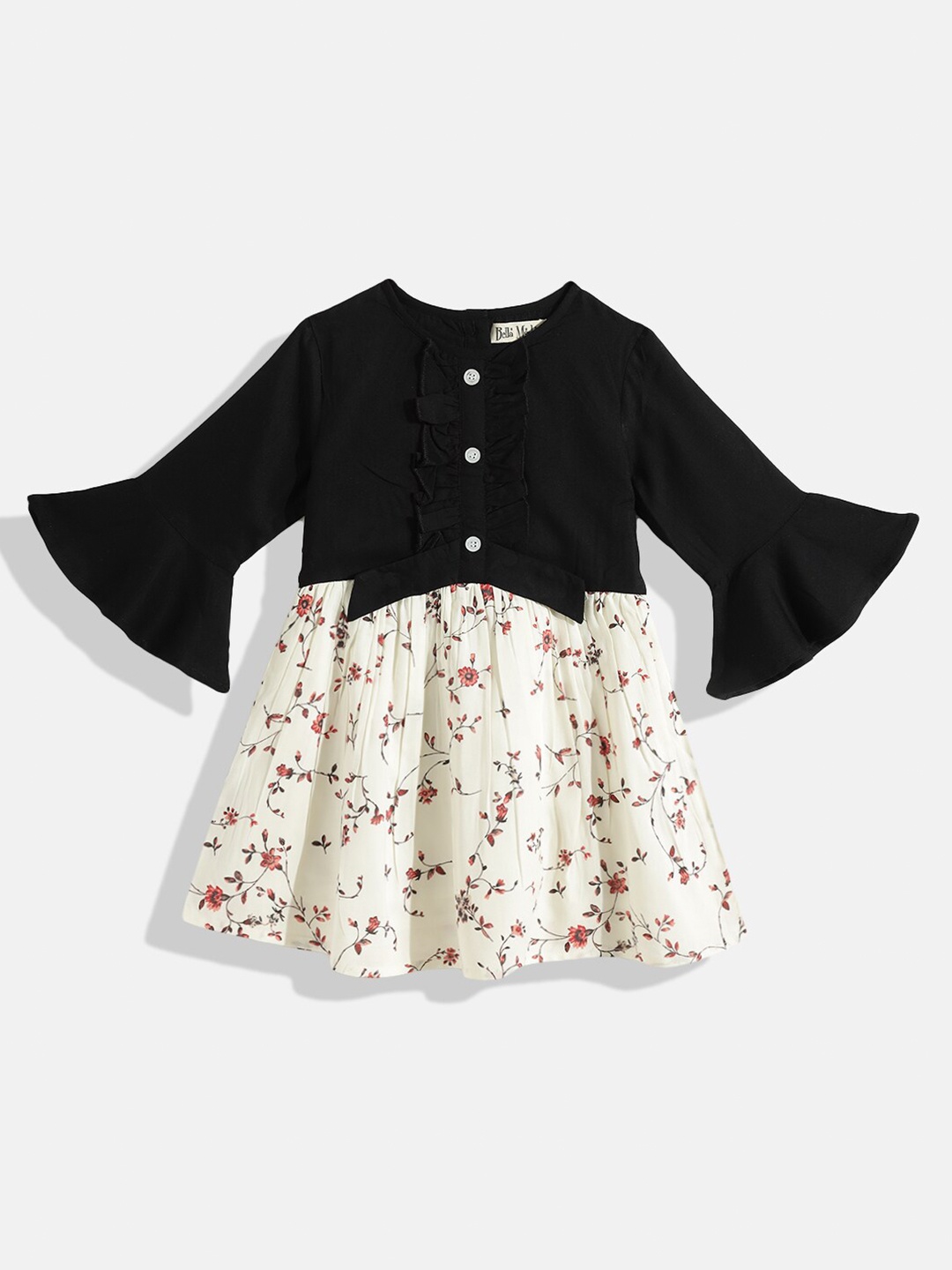 

Bella Moda White & Black Floral Dress 100% Cotton