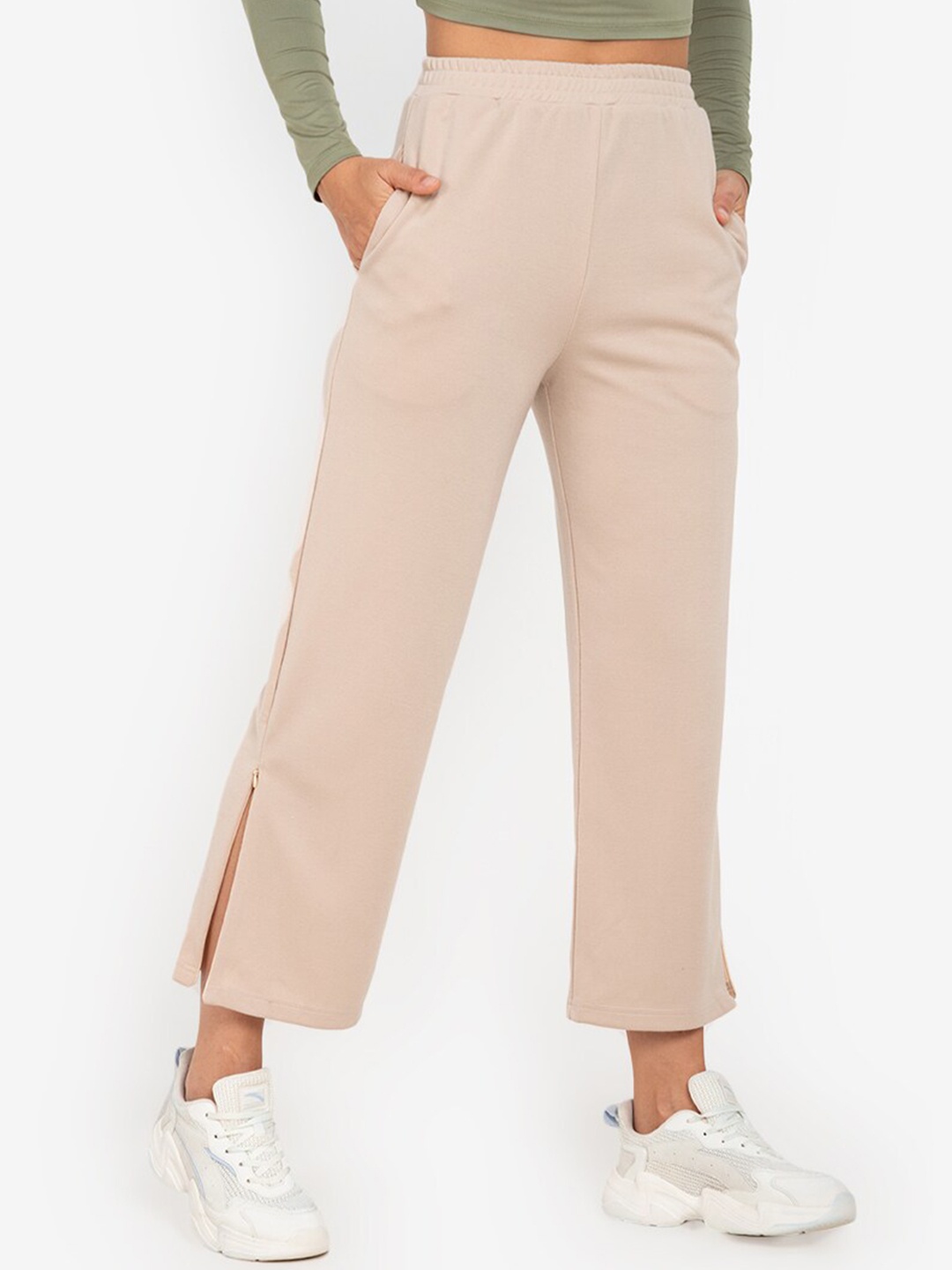 

ZALORA ACTIVE Women Beige Solid Trousers