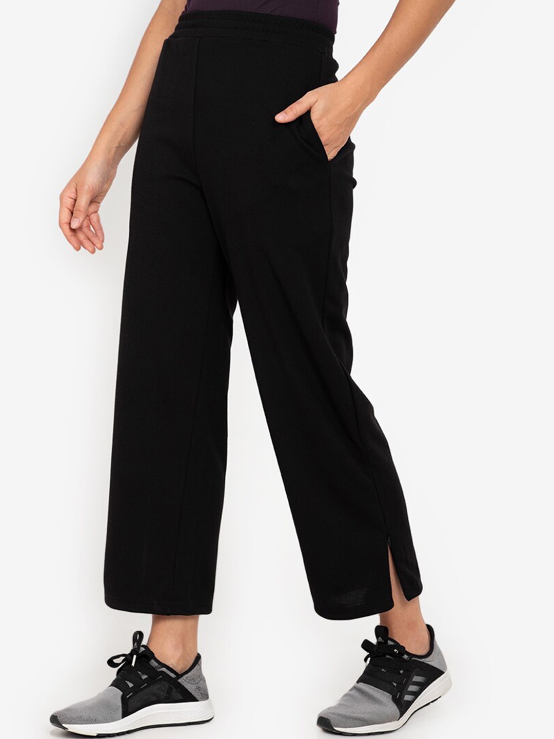 

ZALORA ACTIVE Women Black Solid Trousers