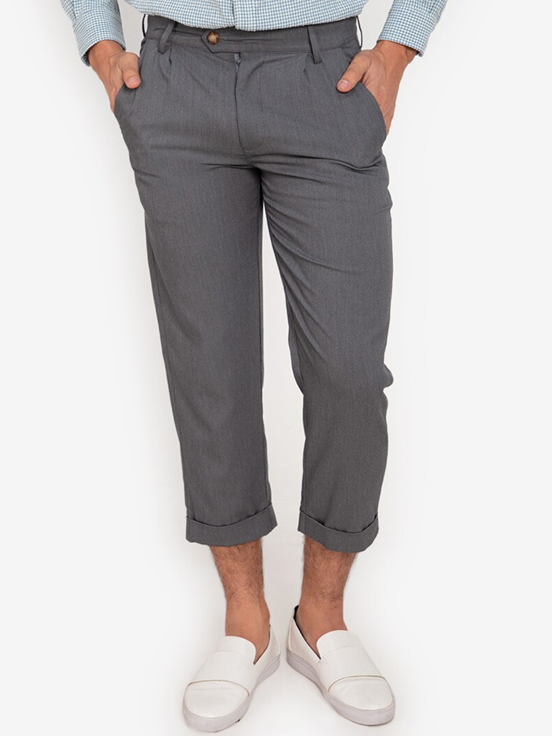

ZALORA BASICS Men Grey Turn Up Hem Cropped Pants