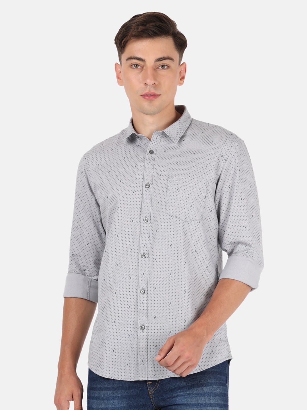 

Crocodile Men Grey Classic Slim Fit Printed Casual Shirt
