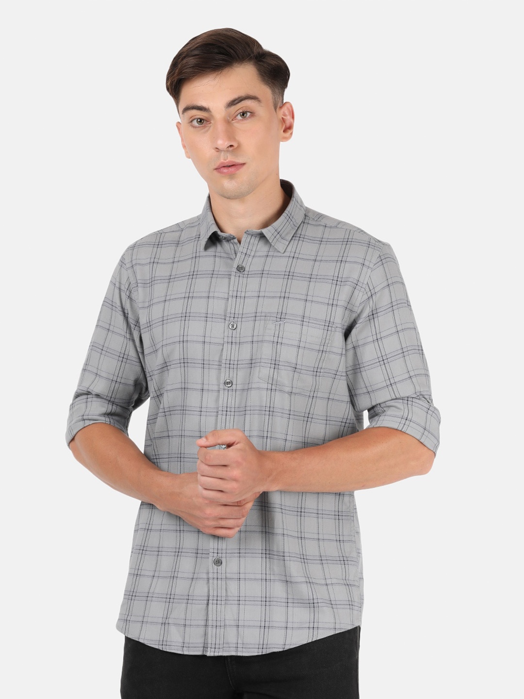 

Crocodile Men Grey Classic Slim Fit Checked Casual Shirt