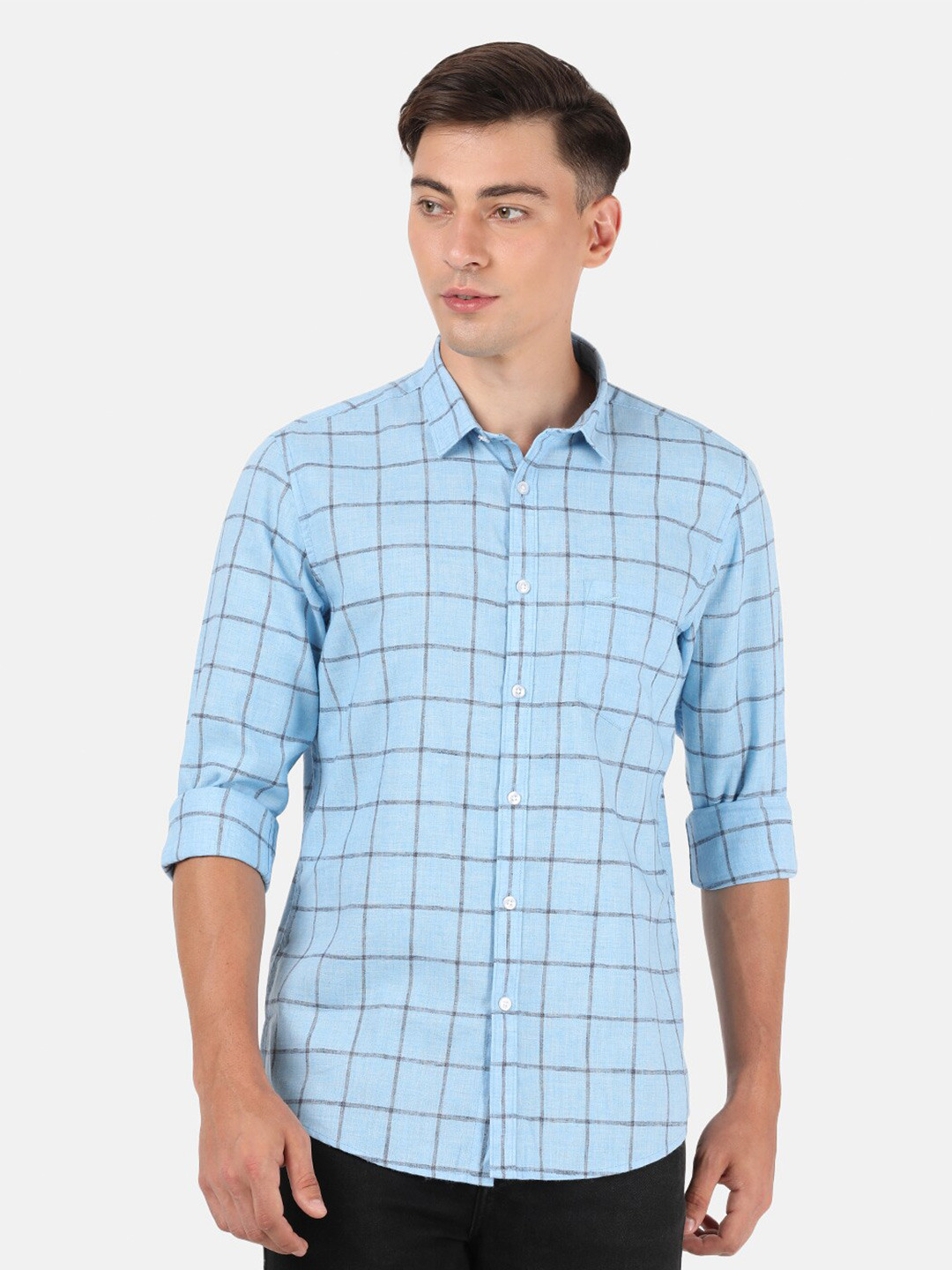 

Crocodile Men Blue Classic Slim Fit Windowpane Checked Casual Shirt