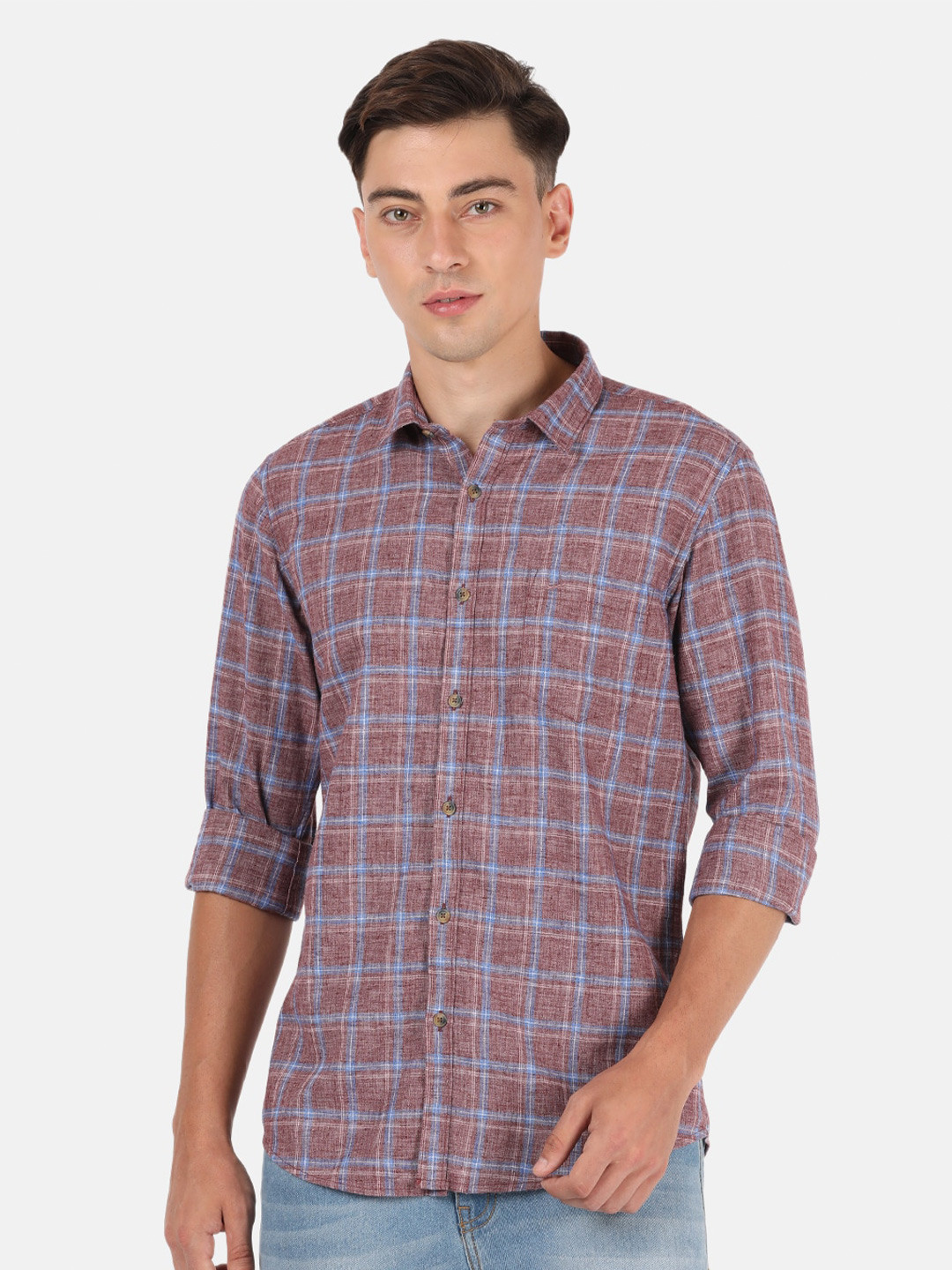 

Crocodile Men Maroon Classic Slim Fit Tartan Checked Casual Shirt