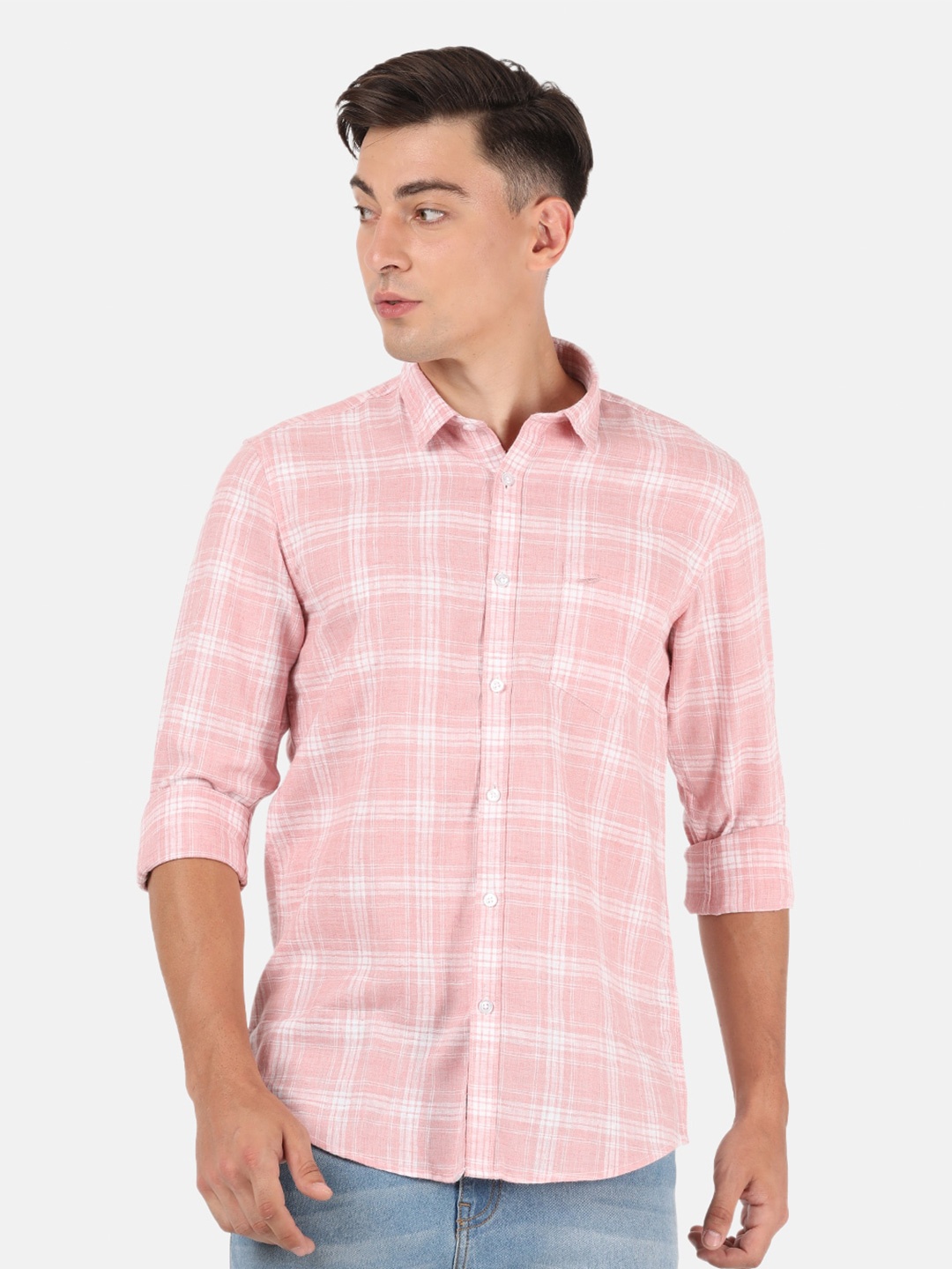 

Crocodile Men Pink Classic Slim Fit Checked Casual Shirt