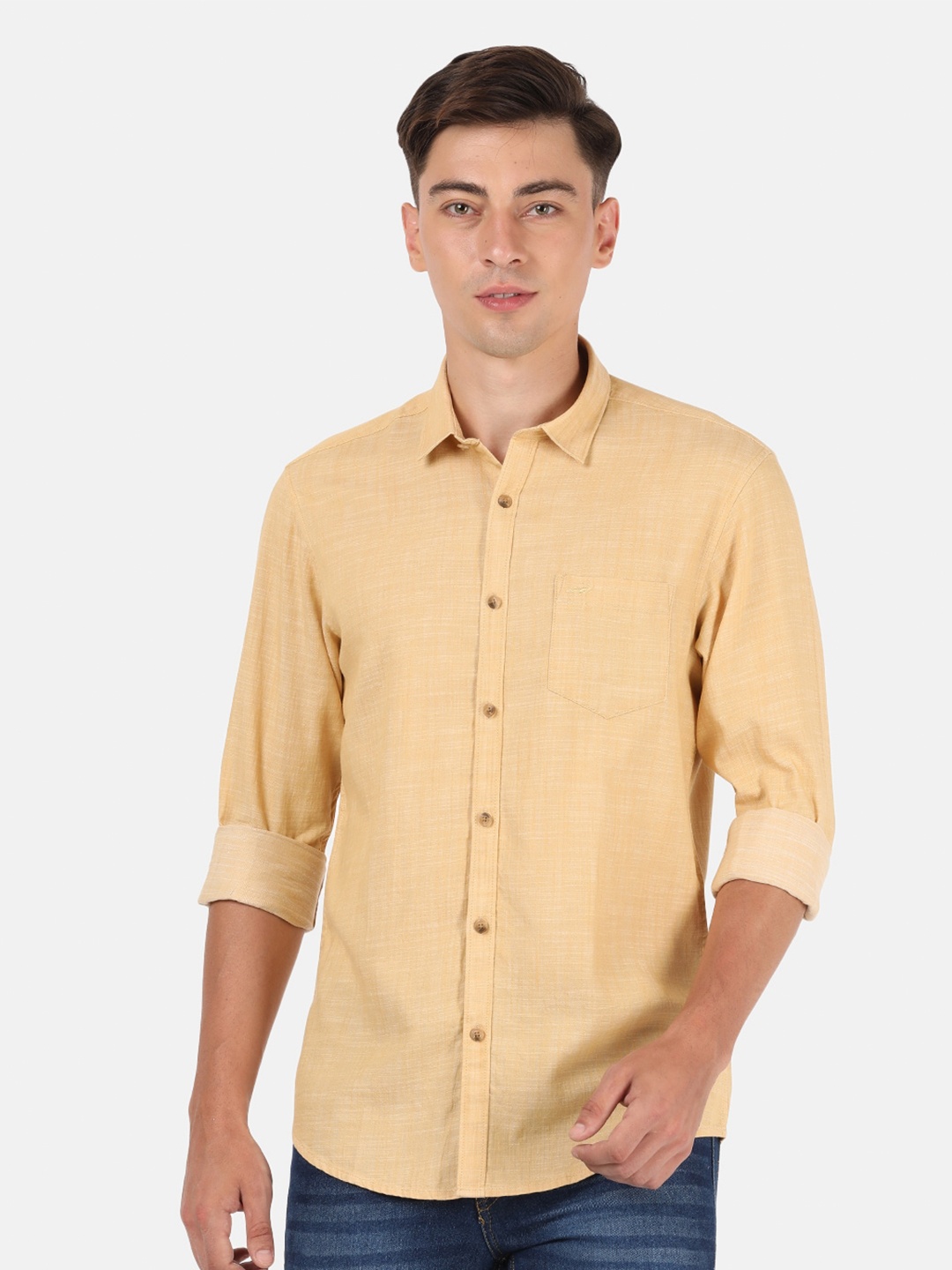 

Crocodile Men Yellow Classic Slim Fit Casual Shirt