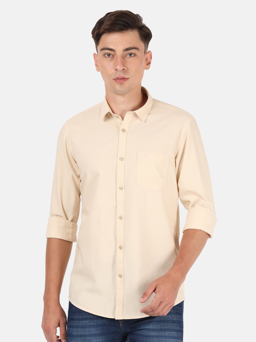 

Crocodile Men Beige Classic Slim Fit Casual Shirt