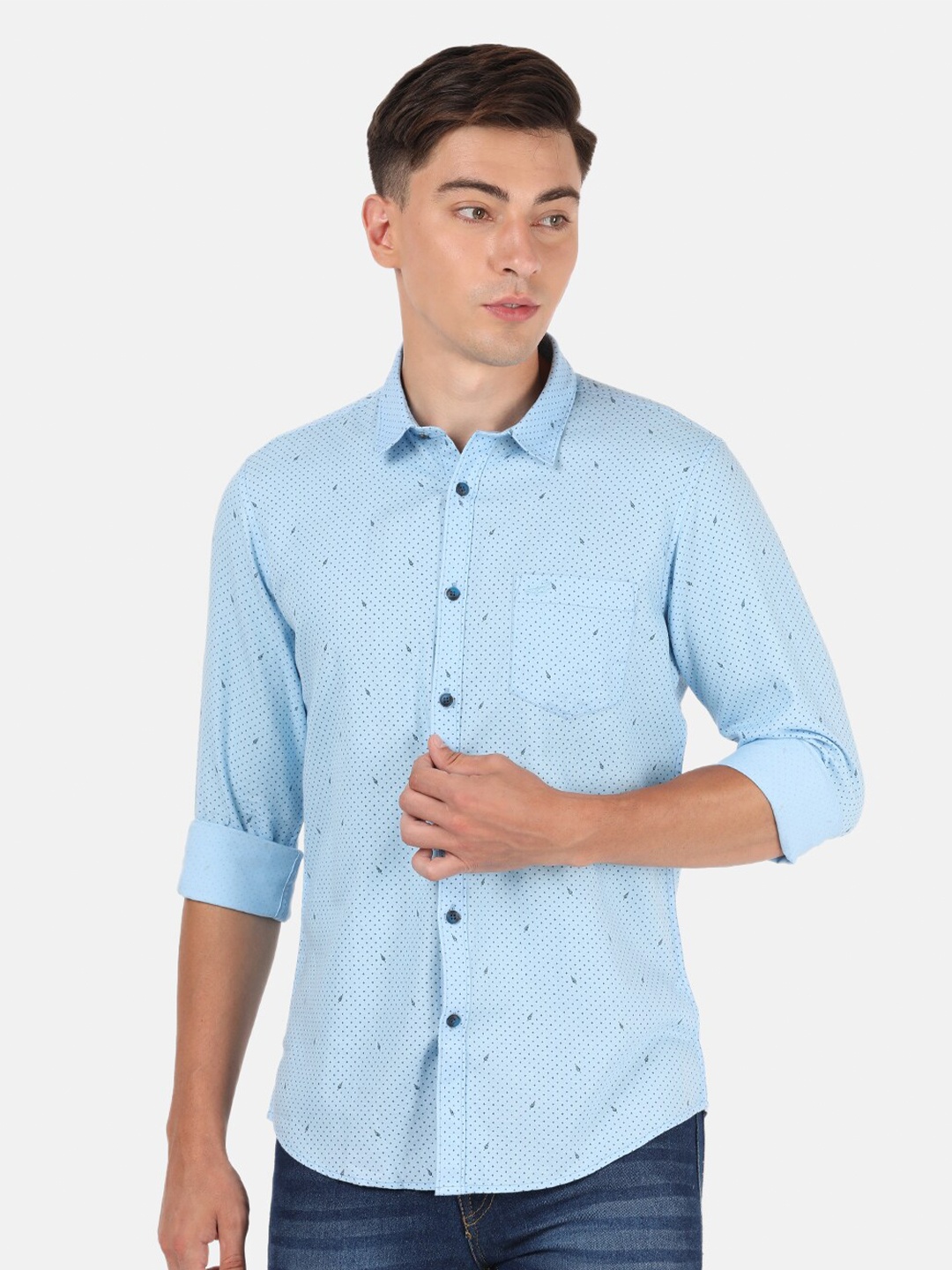 

Crocodile Men Blue Classic Slim Fit Printed Casual Shirt