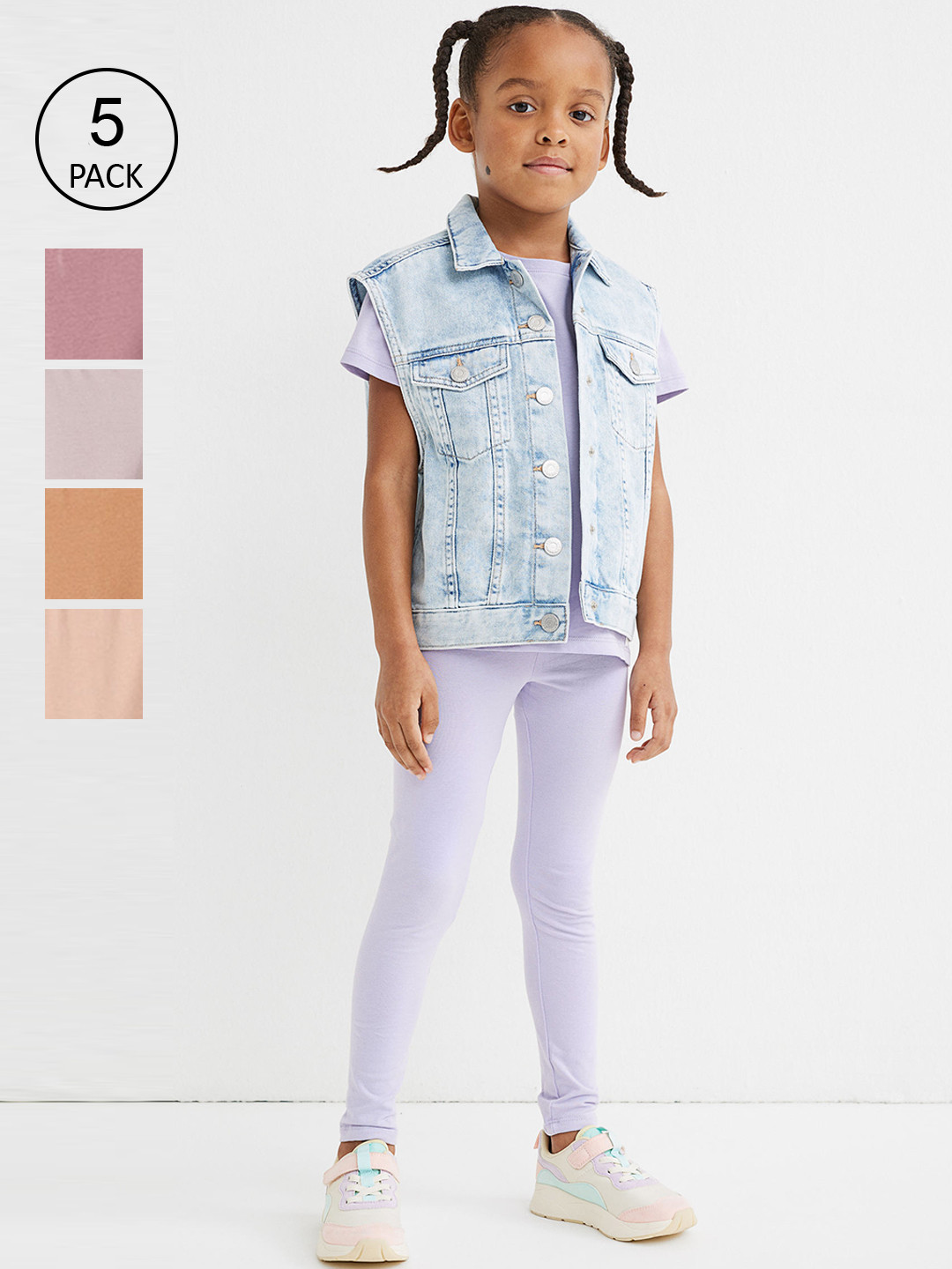 

H&M Girls 5-Pack Jersey Leggings, Brown