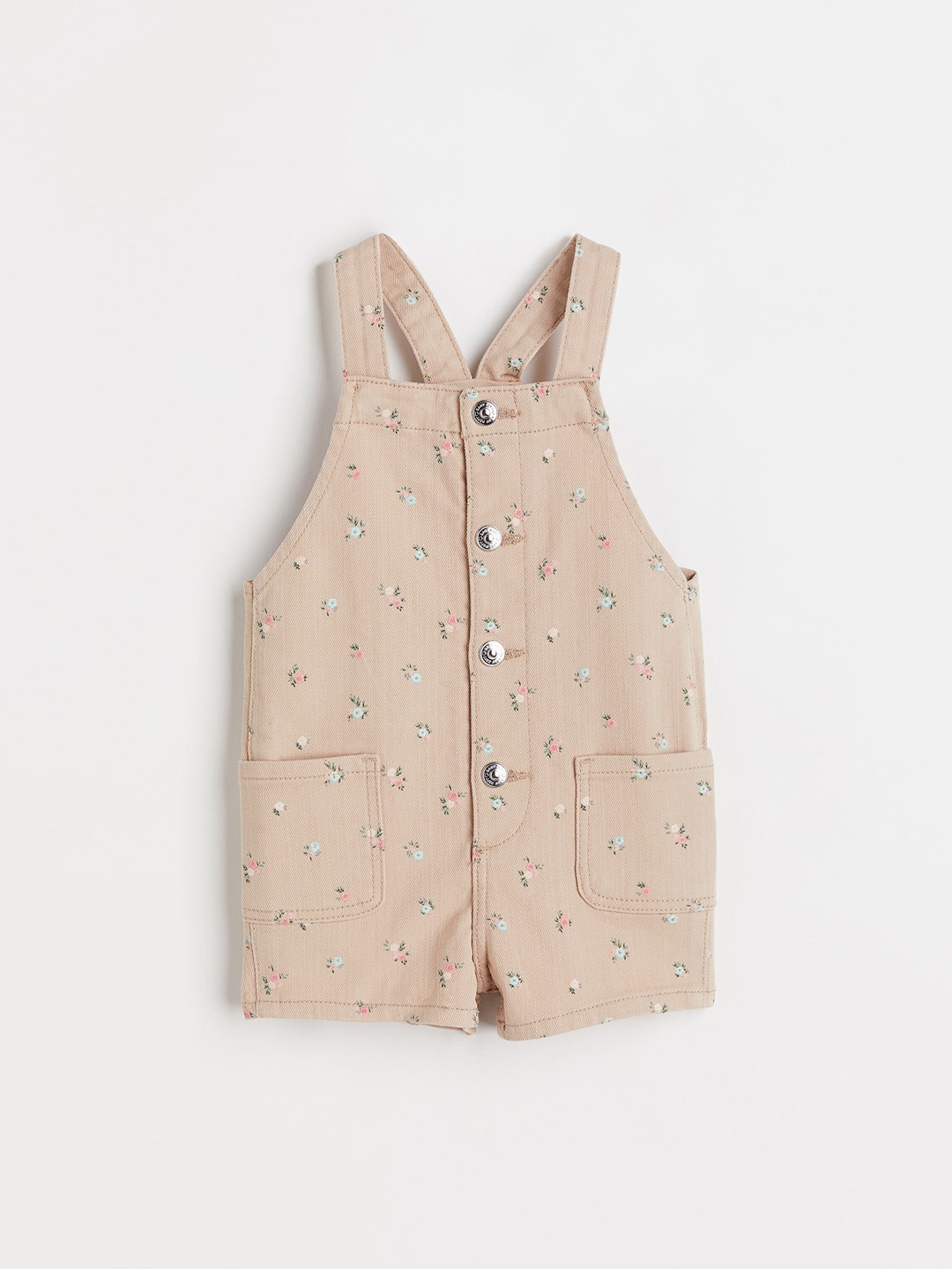 

H&M Girls Beige & White Printed Cotton Dungaree Shorts