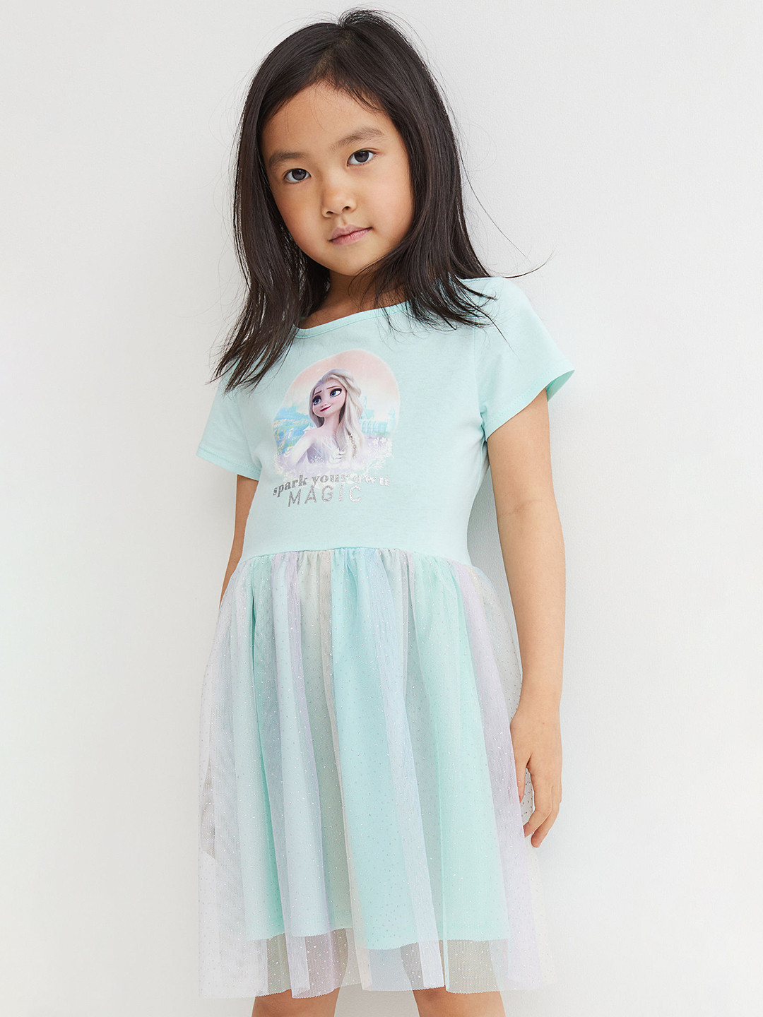 

H&M Girls Turquoise Blue Printed Tulle Dress