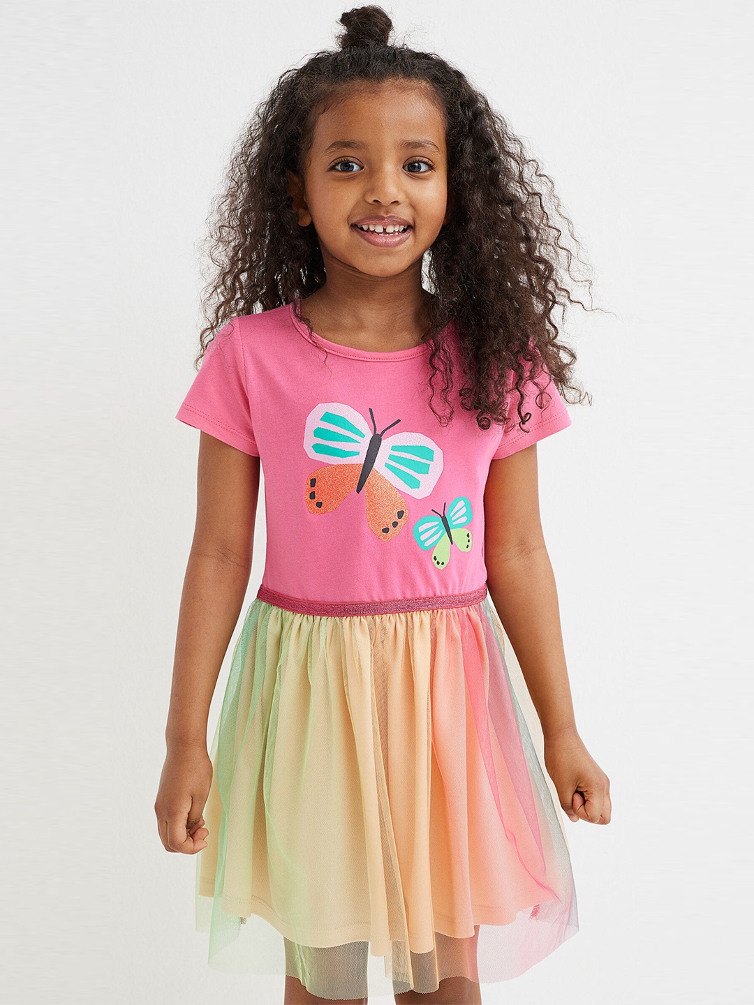 

H&M Girls Pink Tulle-Skirt Jersey Dress