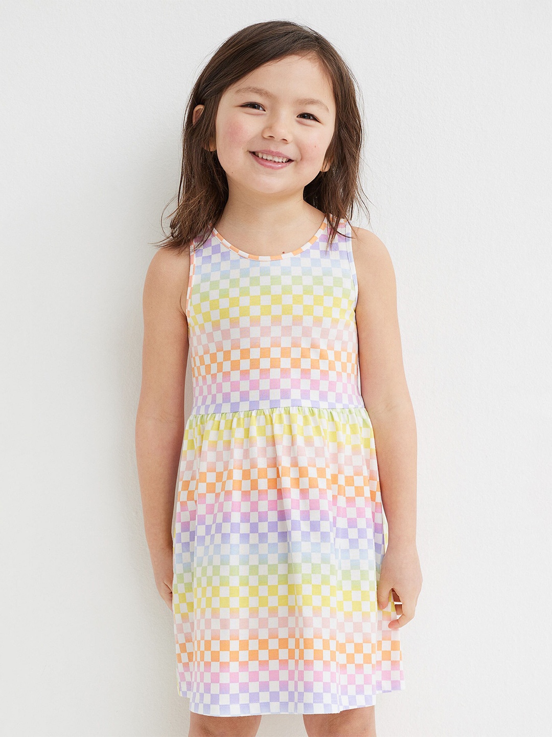 

H&M Girls Multicolored Round Neck Cotton Patterned Jersey Dress, Multi