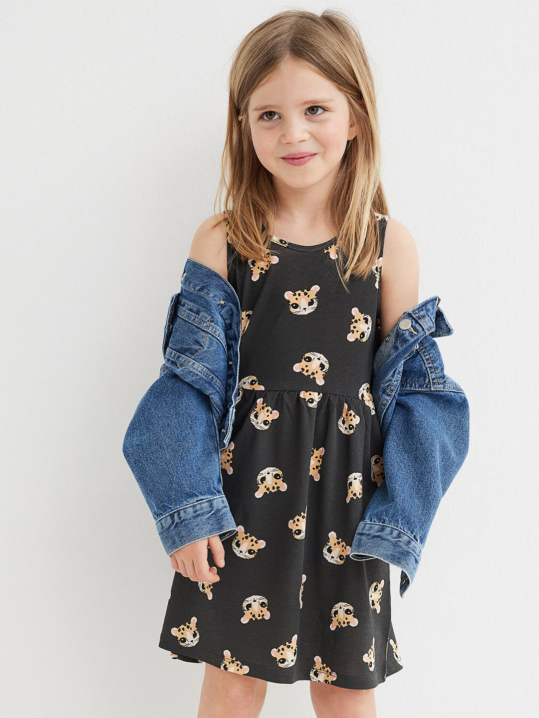 

H&M Girls Patterned Jersey Dress, Grey