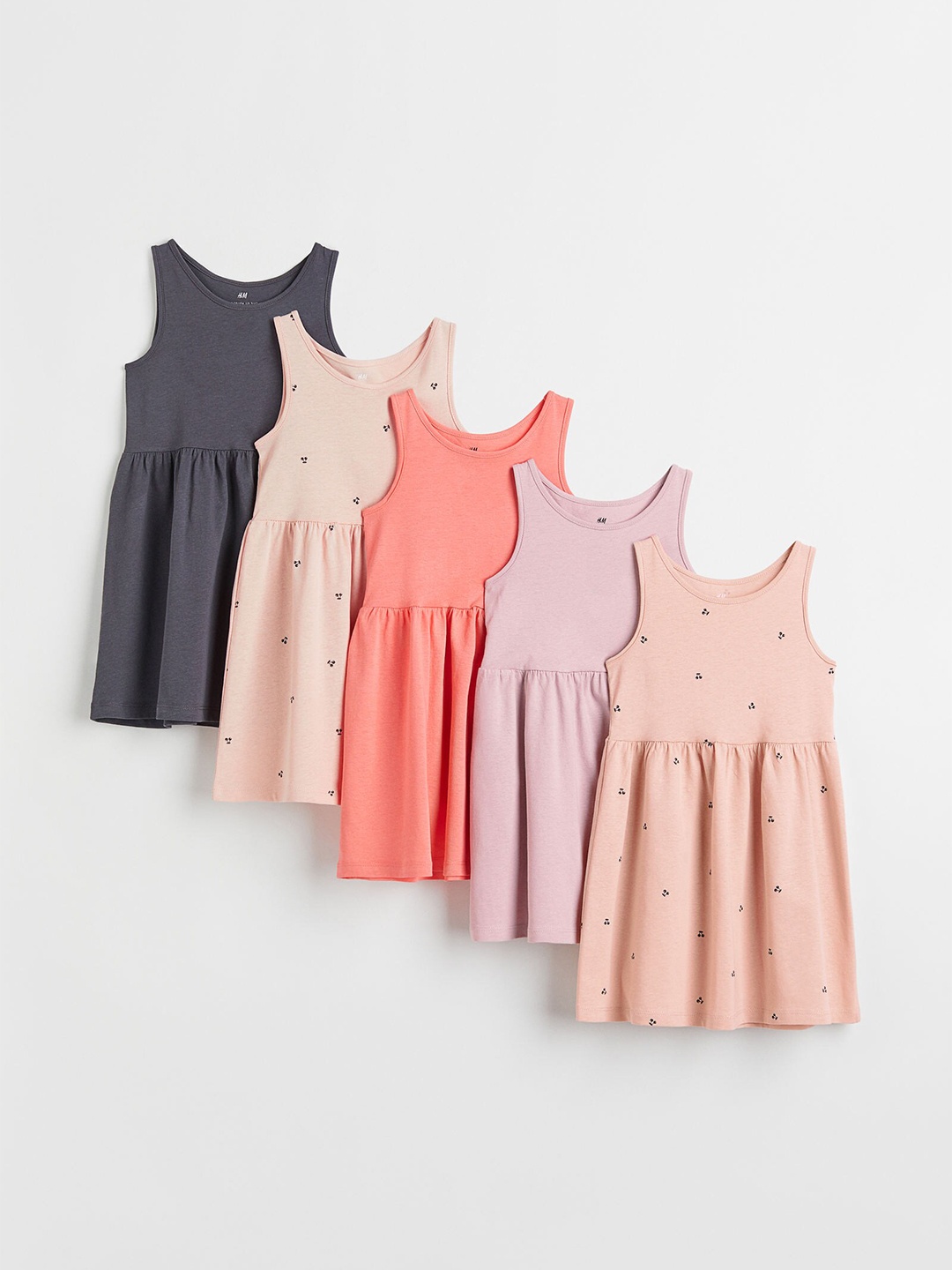 

H&M Girls 5-Pack Cotton Jersey Dresses, Grey