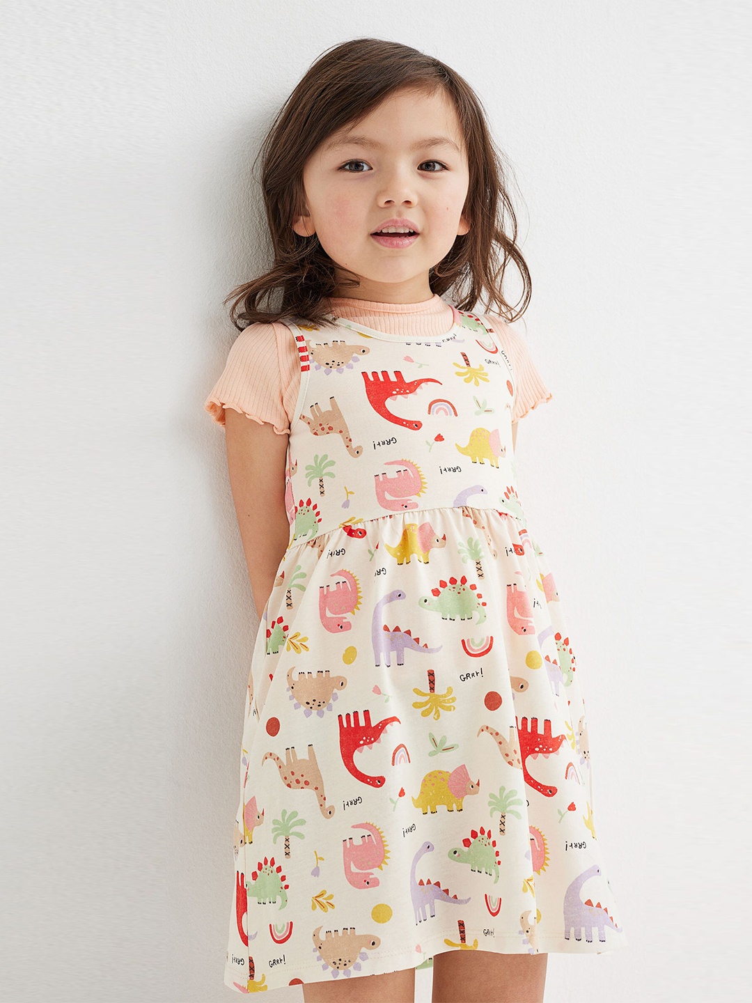

H&M Girls Beige Patterned Jersey Dress