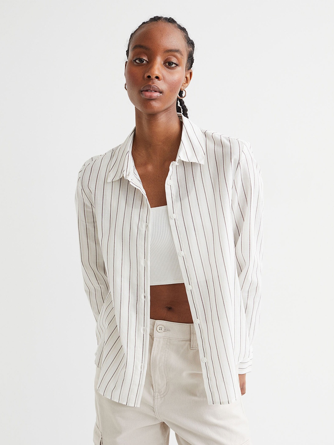 

H&M Beige Striped Cotton Shirt