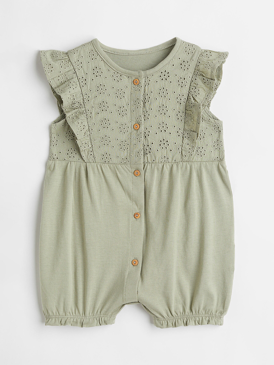 

H&M Girls Green Flounce-trimmed Rompers