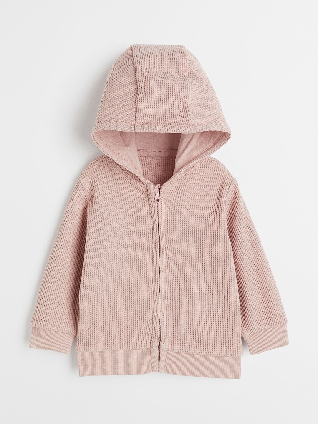 

H&M Boys Pink Solid Cotton Waffled Zip-Through Hoodie
