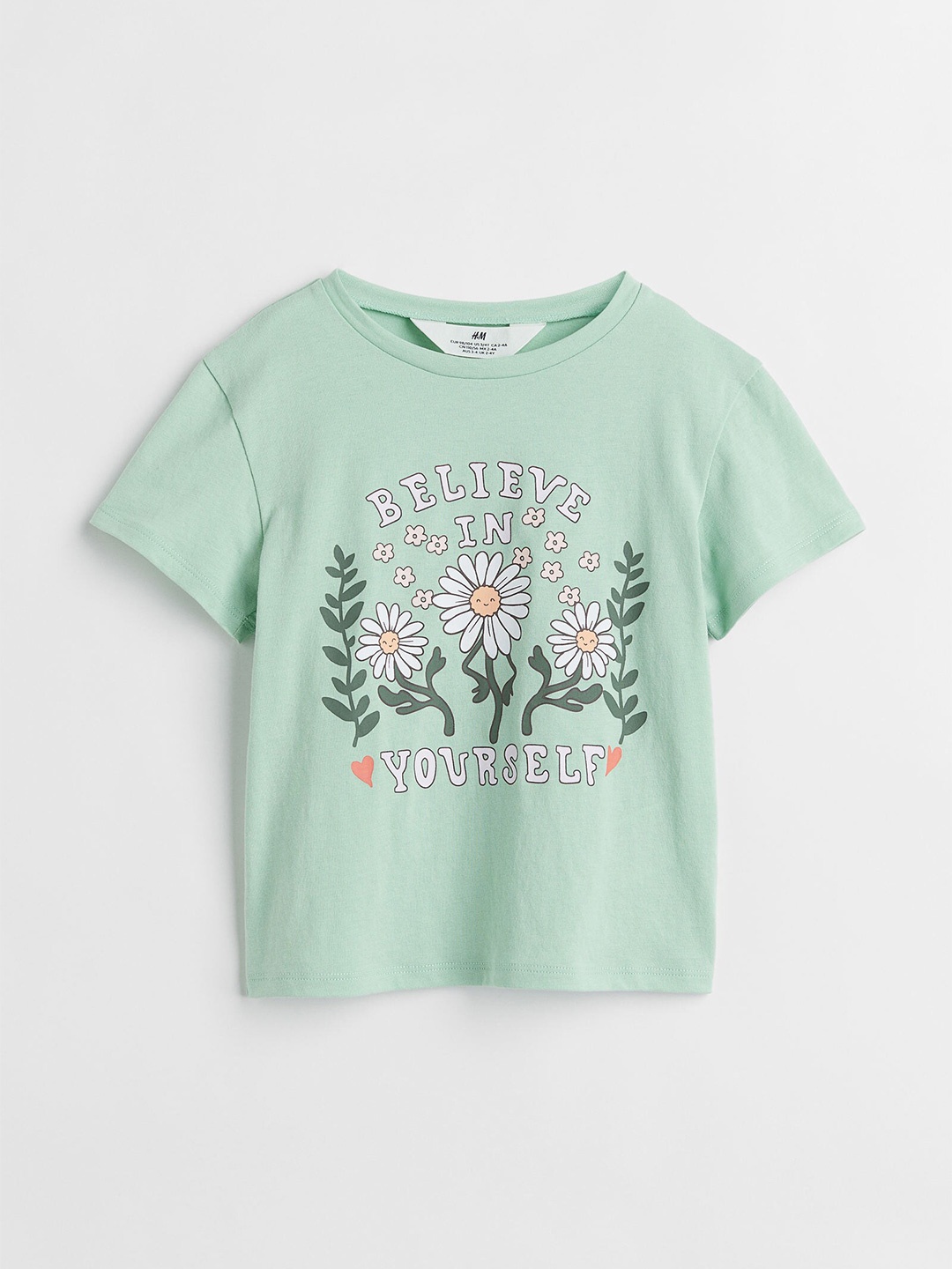 

H&M Girls Mint Green Printed Cotton T-shirt