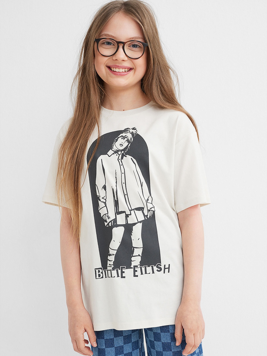 

H&M Girls White Oversized Printed T-Shirt