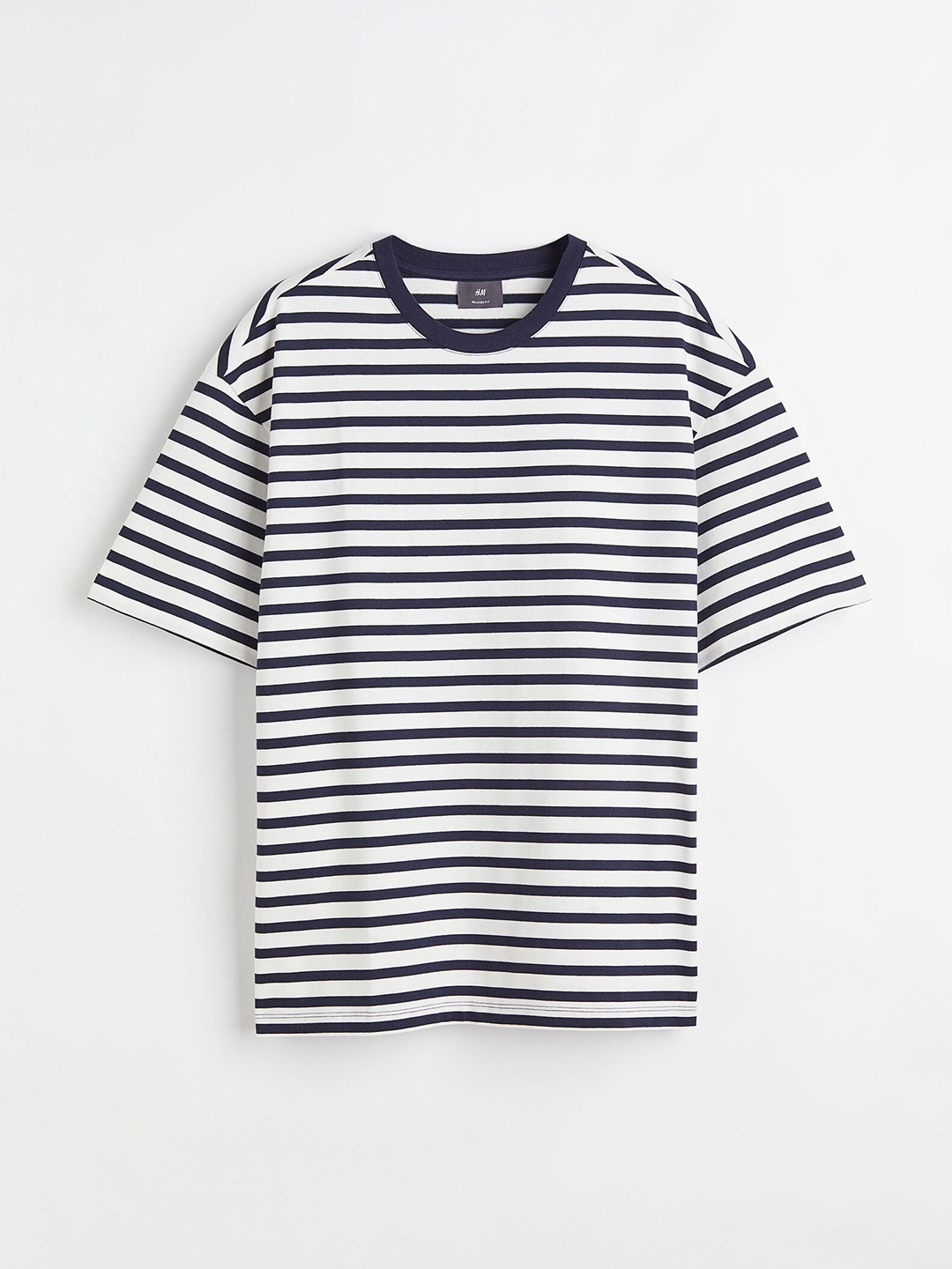 

H&M Men Navy Blue & White Relaxed Fit Cotton T-shirt