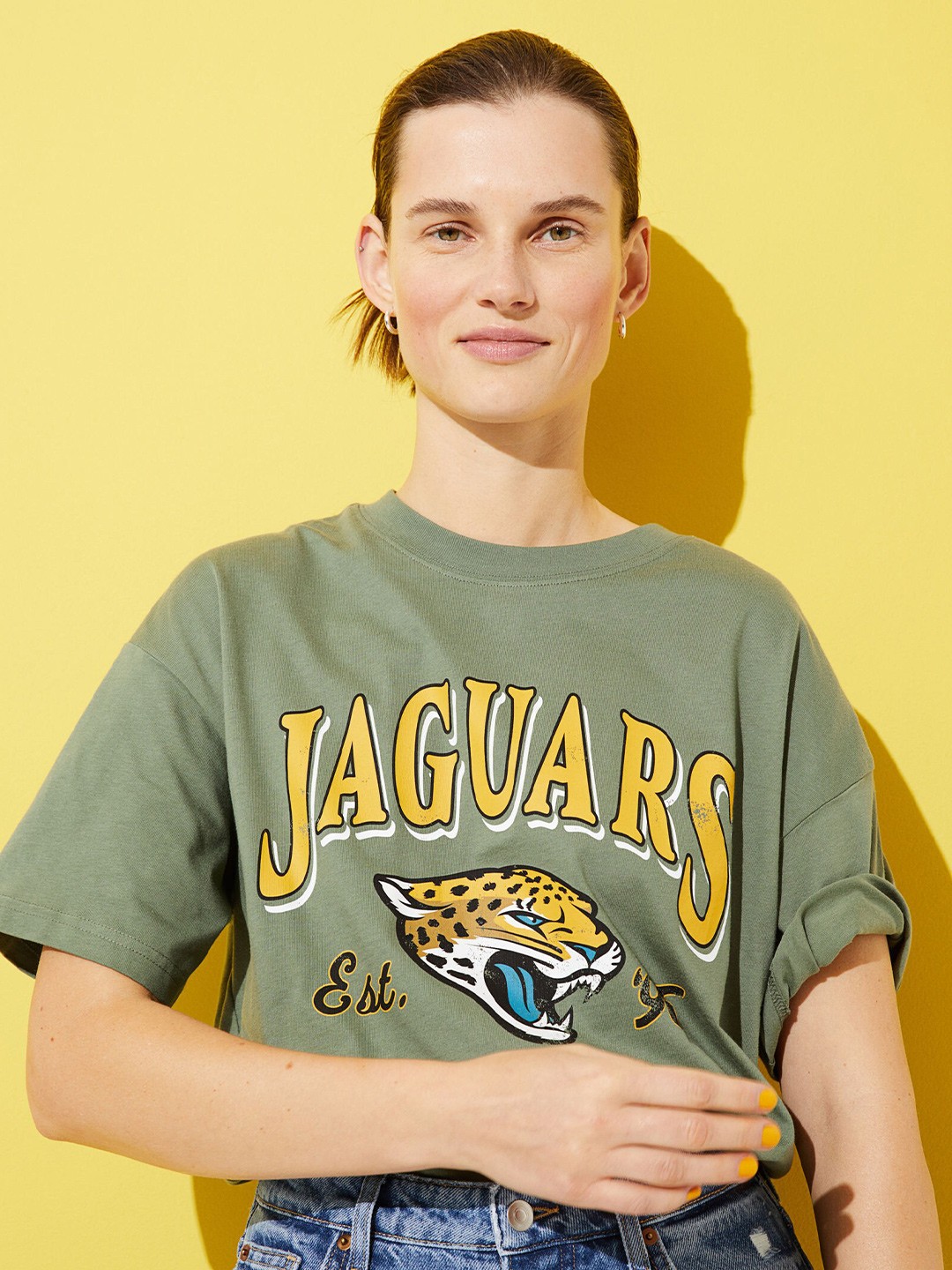 

H&M Green Oversized Printed T-Shirt