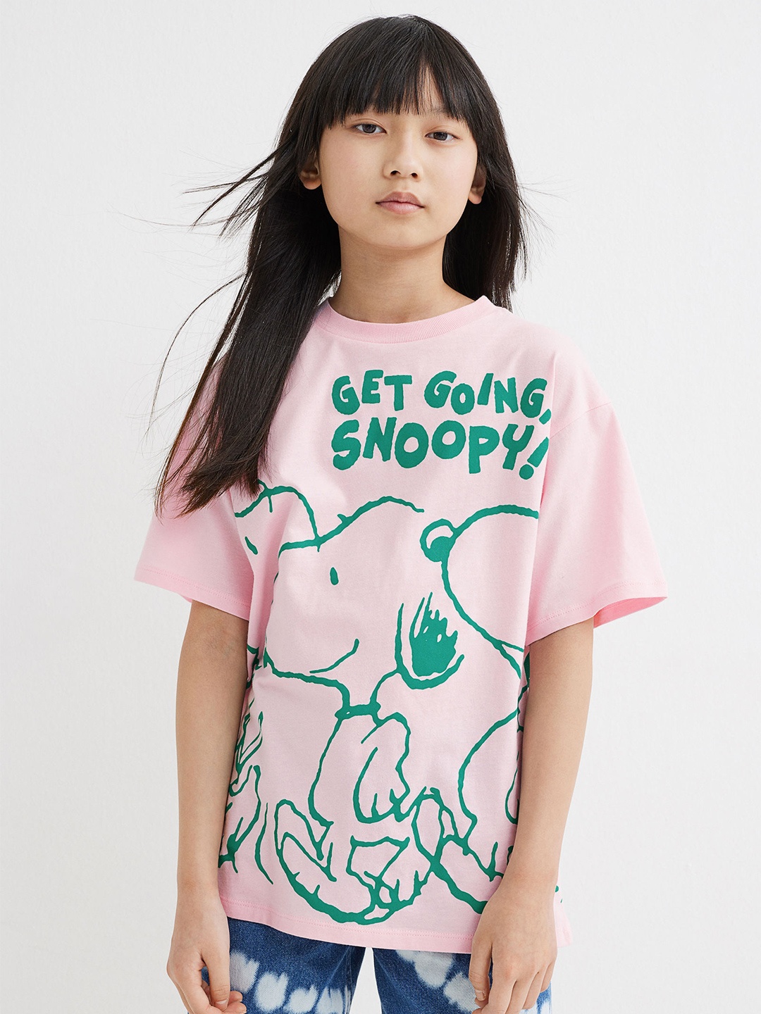 

H&M Girls Pink Oversized Printed T-shirt