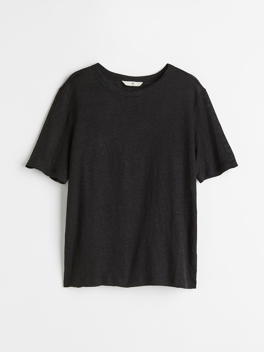 

H&M Women Black Linen Jersey T-Shirt