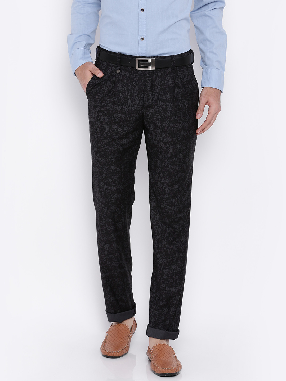 

Park Avenue Men Black Printed Slim Fit Formal Trousers