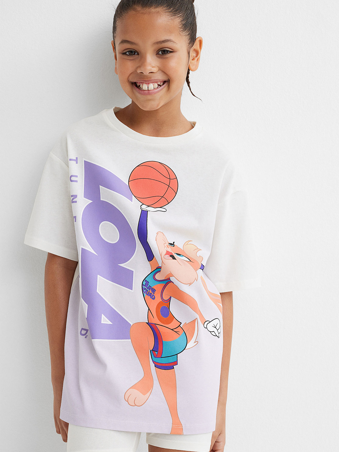 

H&M Girls White Oversized Printed T-Shirt