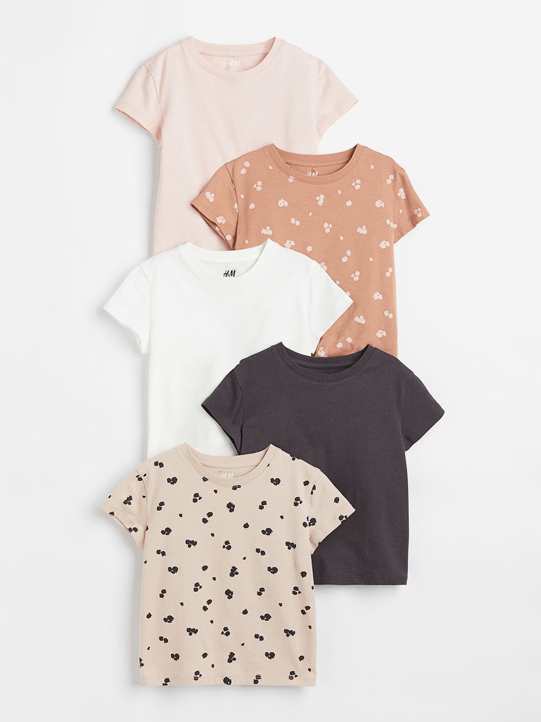 

H&M Girls 5-Pack Cotton T-Shirts, Beige
