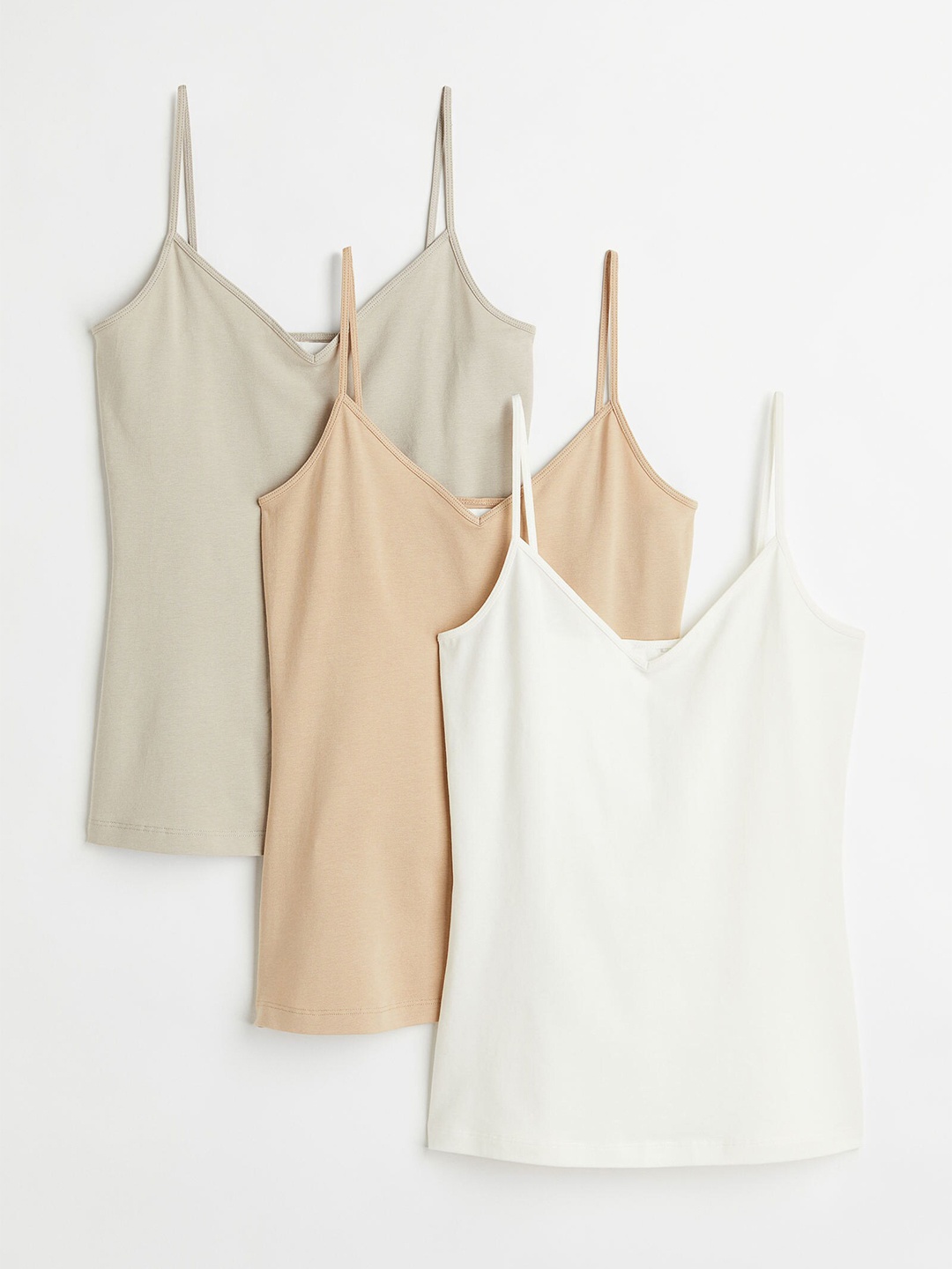 

H&M Women Pack of 3 Beige & Grey Solid V-Neck Fitted Strappy Tops