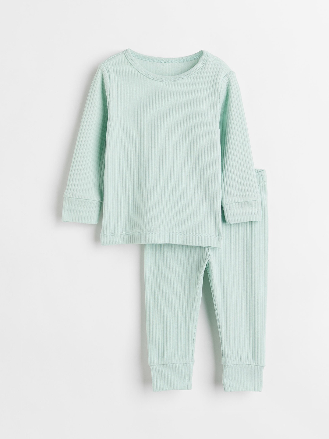 

H&M Girls Sea Green Ribbed Cotton Clothing Set