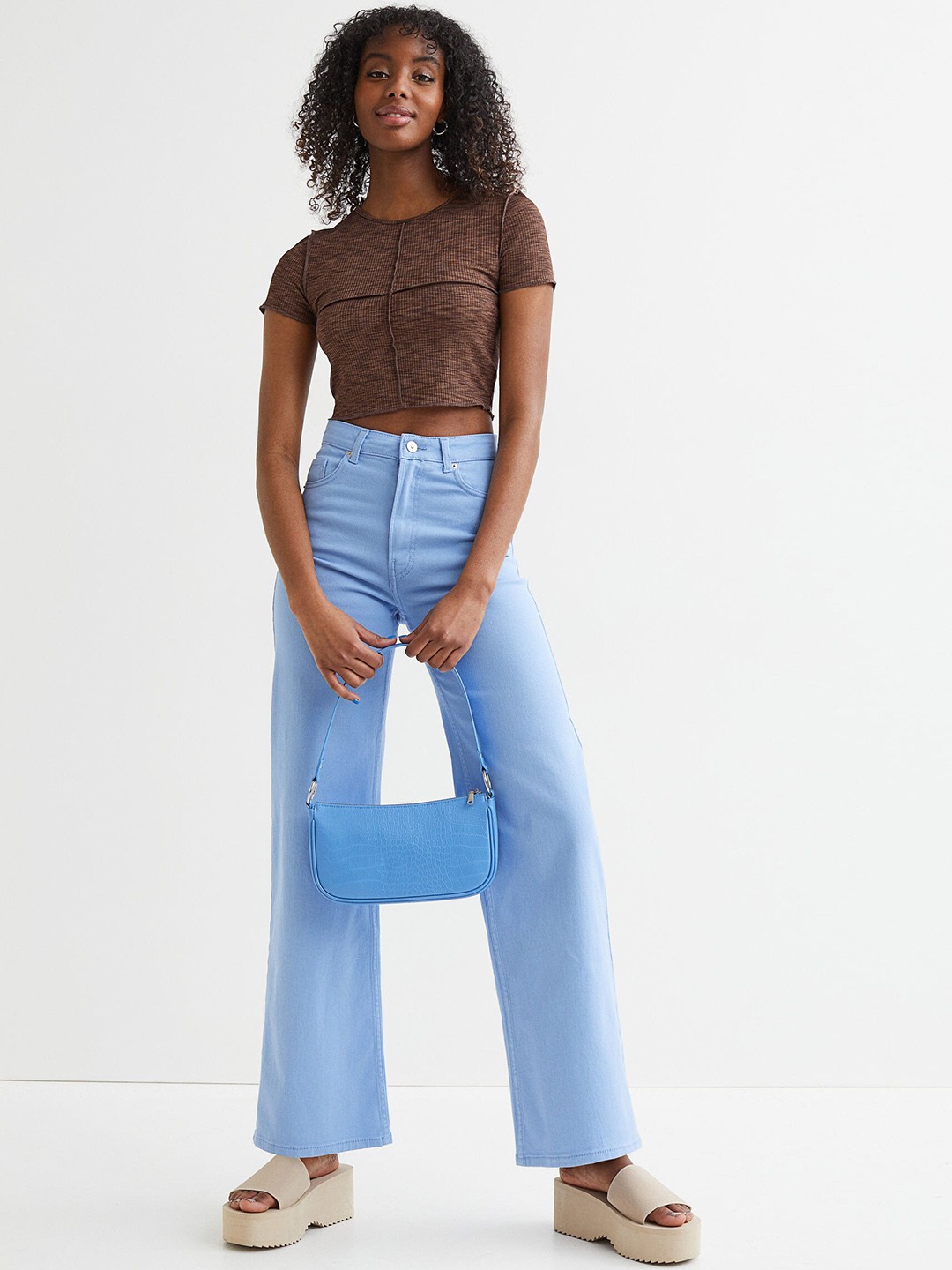 

H&M Women Blue Wide Twill Trousers