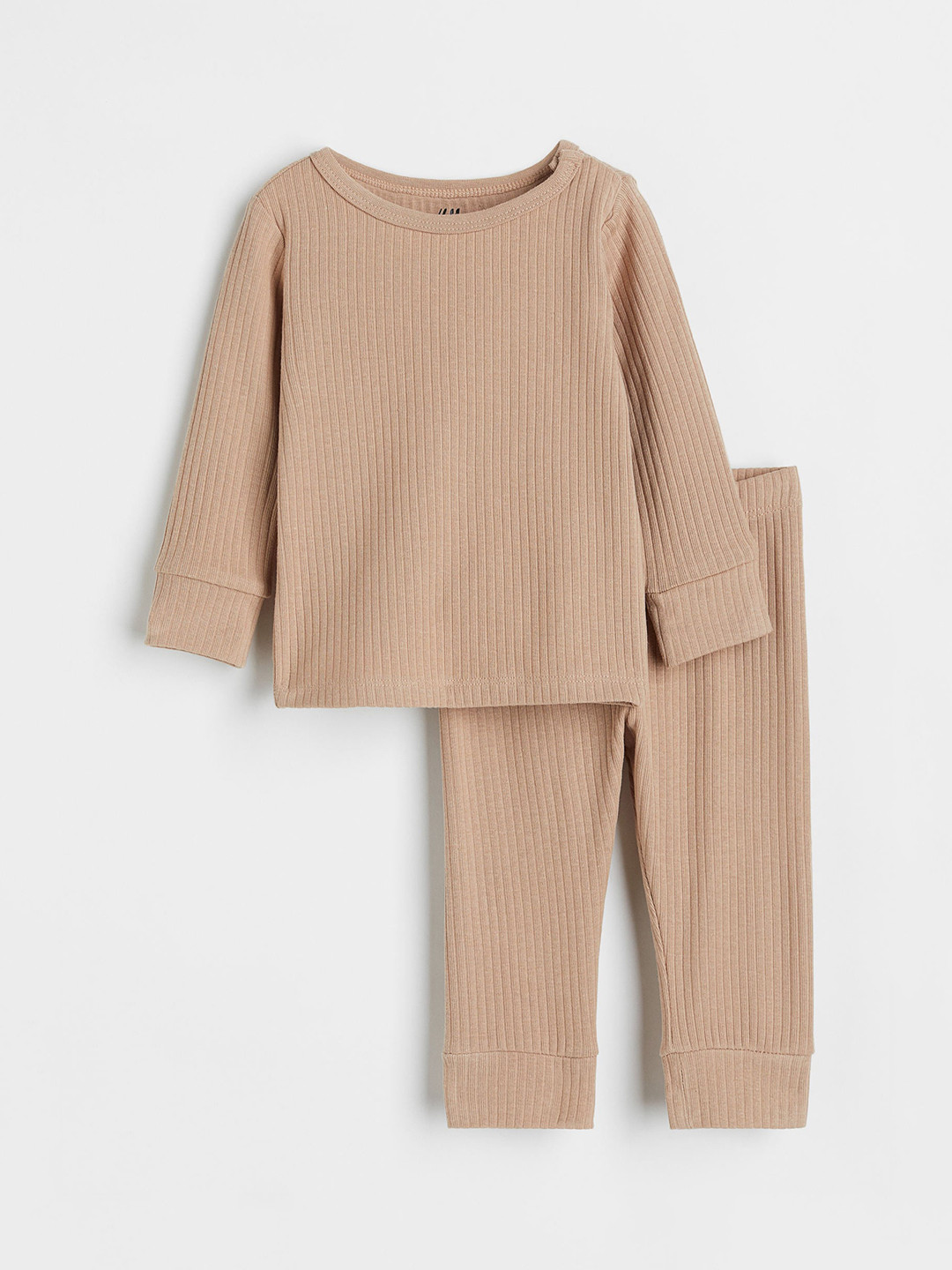 

H&M Girls Beige Ribbed Cotton Set