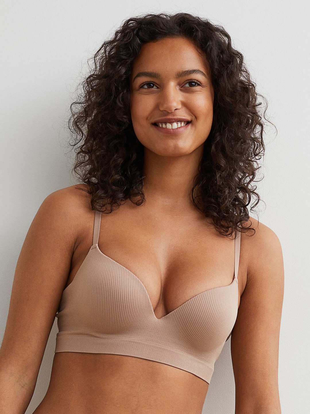 

H&M Grey Underwired Full Coverage Seamless Super Push-Up Bra 0923368014, Beige