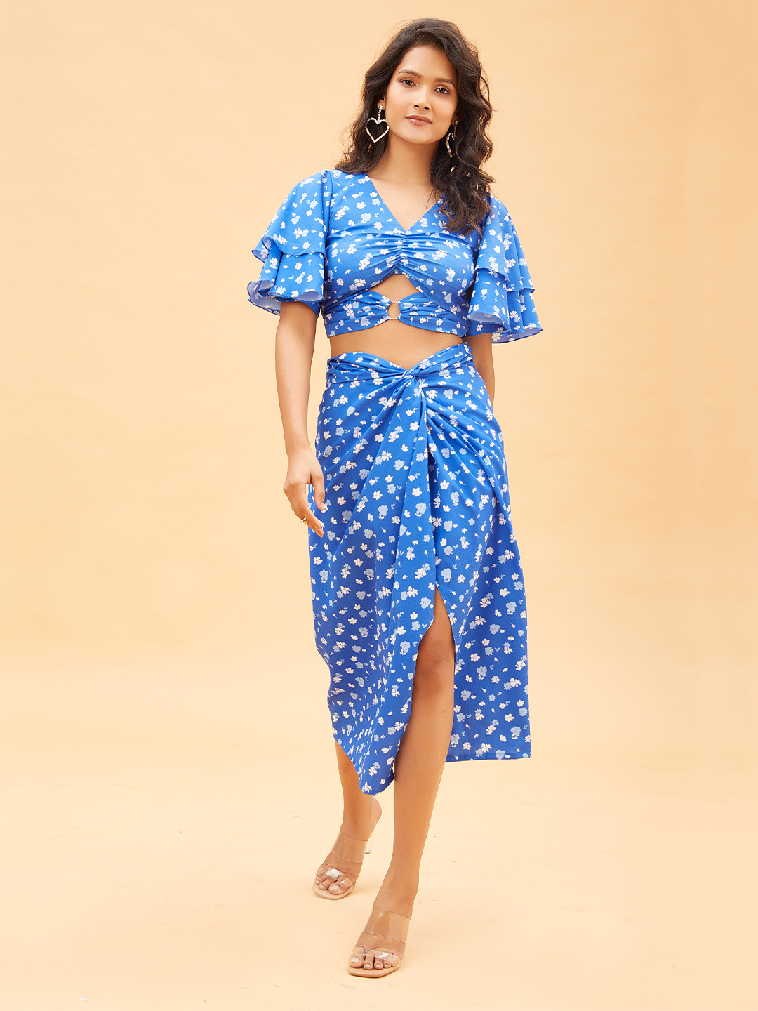 

POPPI Women Blue & White Printed Co-ords Set