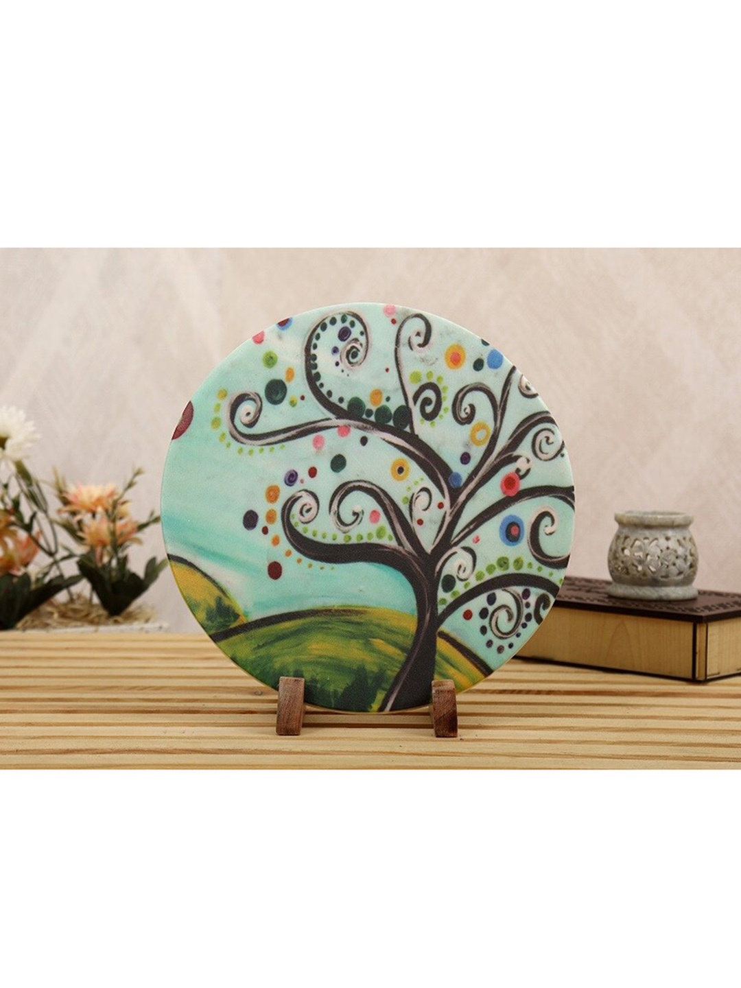 

POSH-N-PLUSH Black & Green Textured Wood Art Marble Showpiece