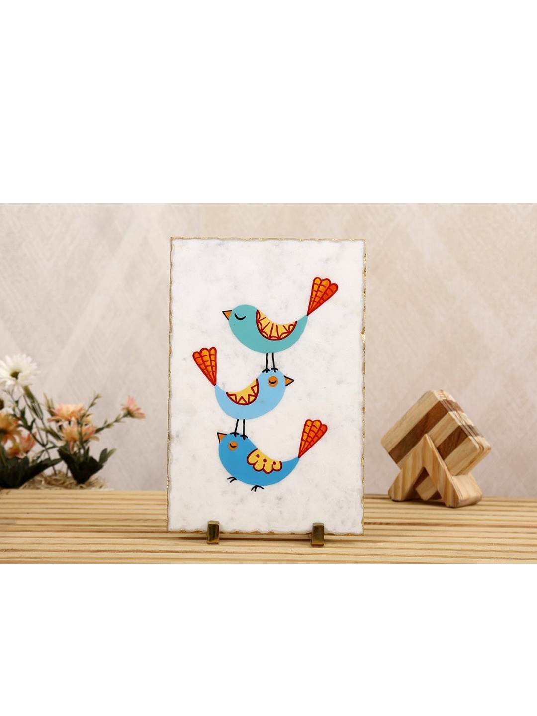 

POSH-N-PLUSH White & Blue Tweeting Birds Marble Showpiece