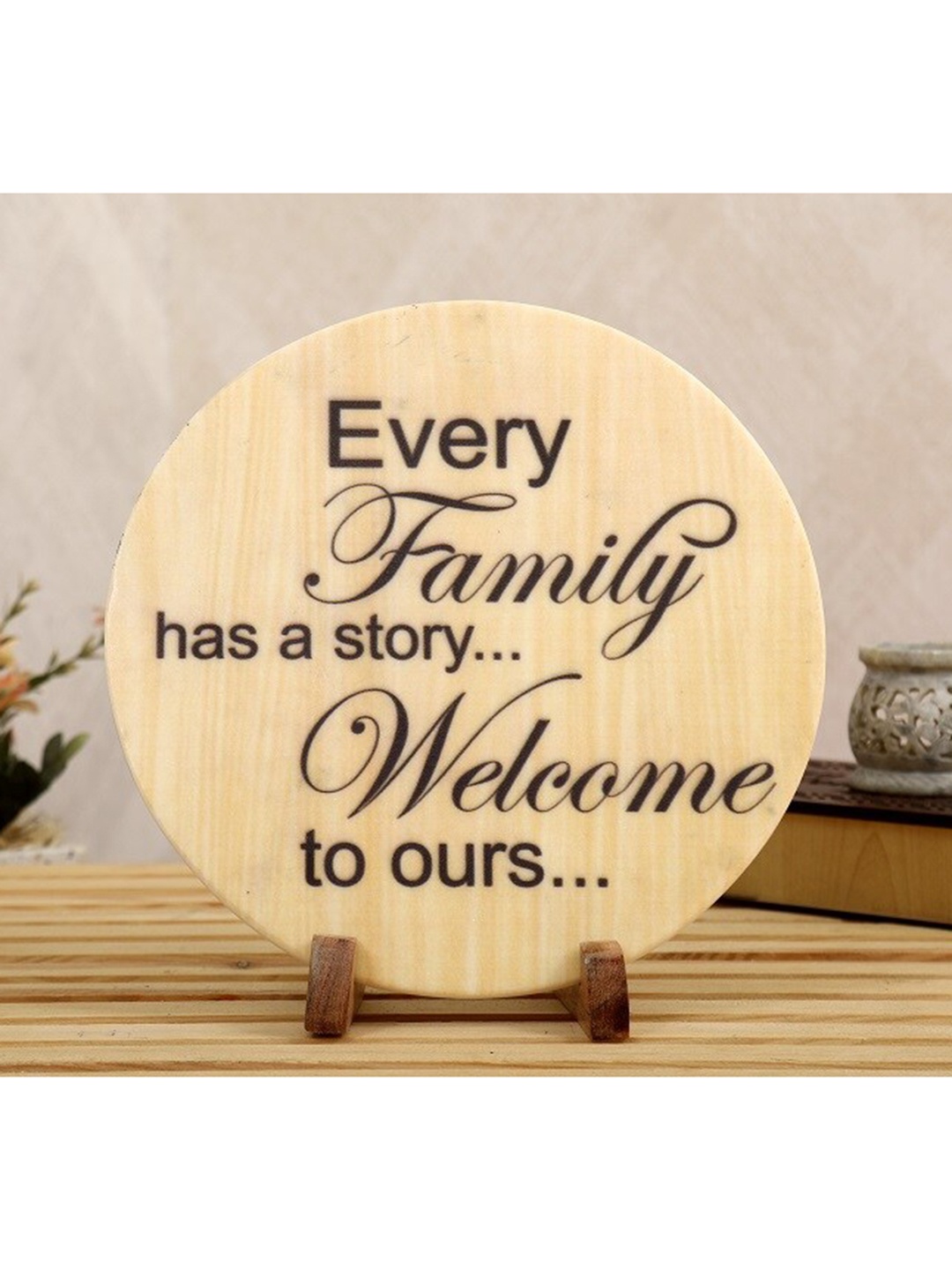

POSH-N-PLUSH Cream-Coloured & Black Every Family Has A Story Marble Showpiece