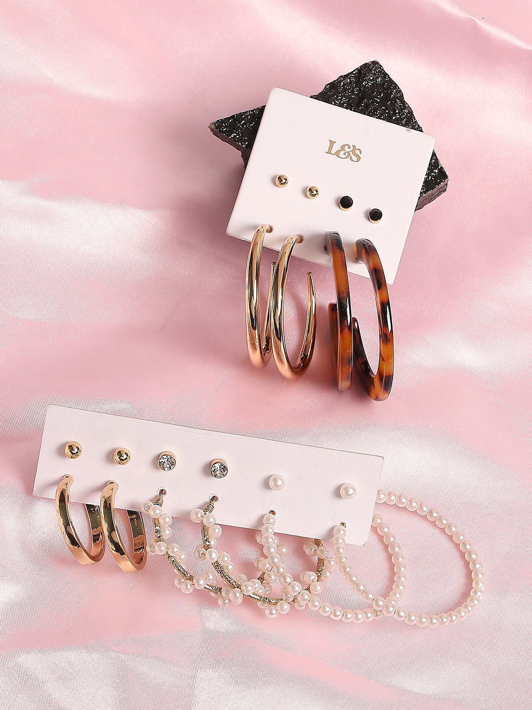 

Lilly & sparkle Pack Of 10 Gold-Toned Contemporary Hoop Earrings