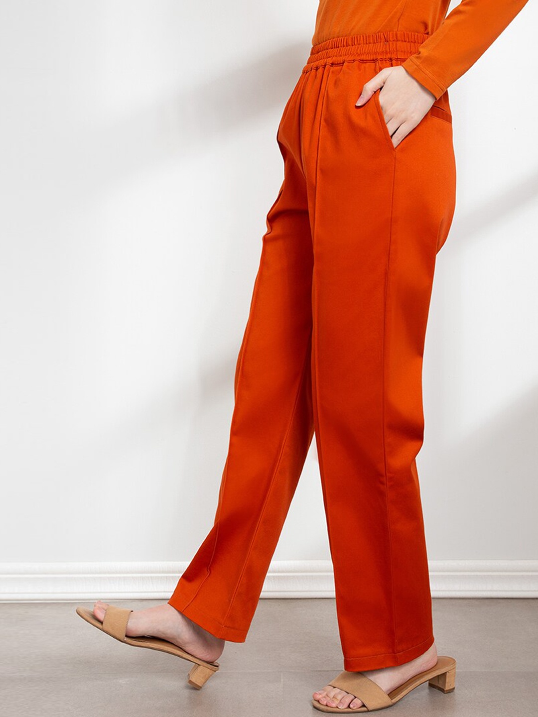 

ORIGIN BY ZALORA Women Orange Easy Wash Pleated Trousers